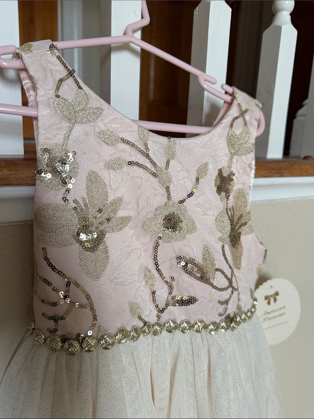 American Princess Pale Pink and Gold Floral Sequin Girls Dress